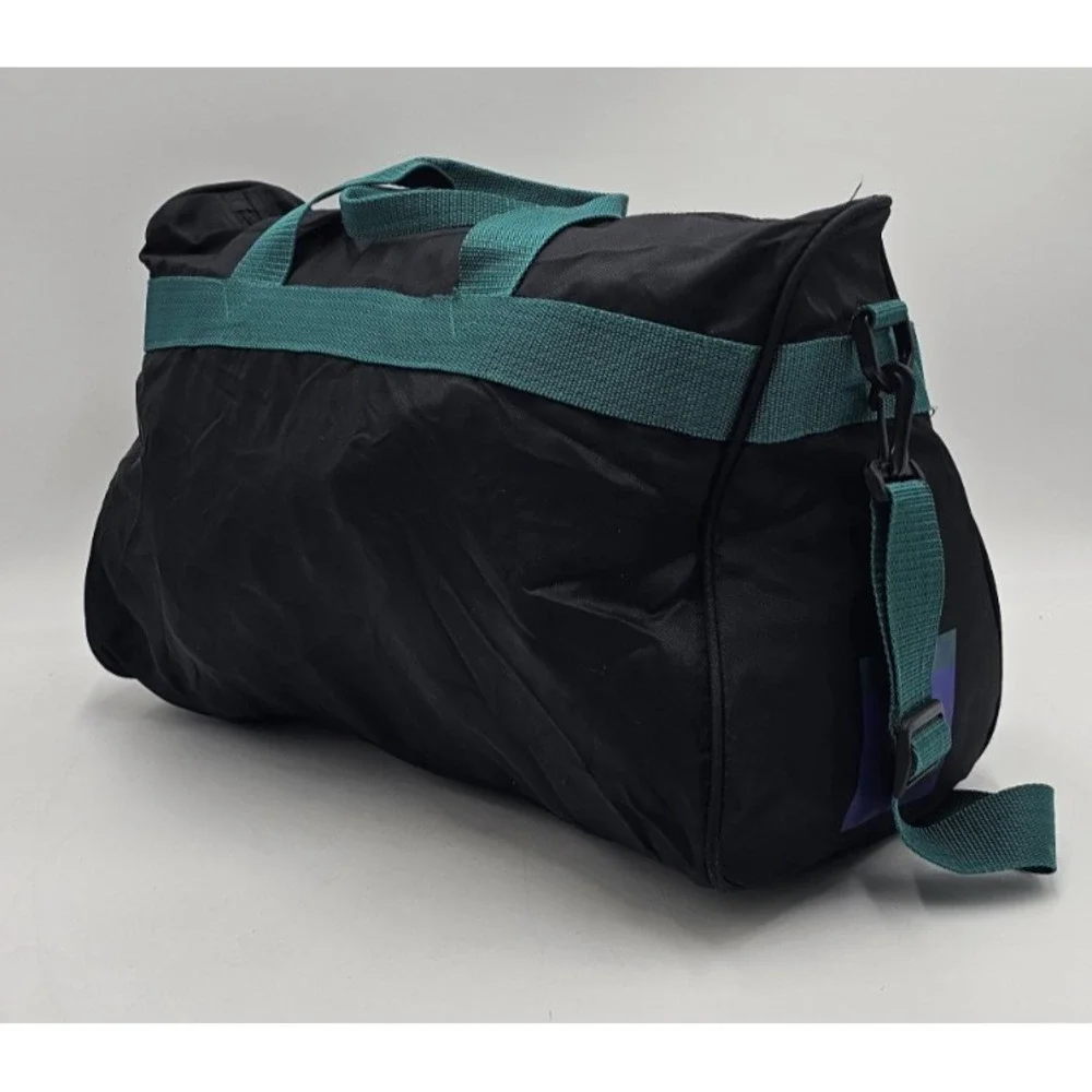 Vintage Dunlop Sport Duffle Gym Athletic Bag Black Green Purple Shoulder Strap
